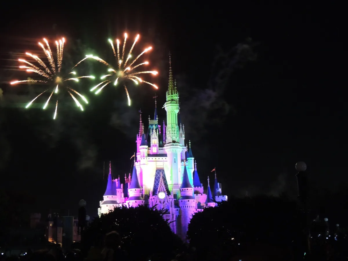 Fireworks over Cinderella Castle at Magic Kingdom, the show the Four Seasons' rooftop restaurant looks out on