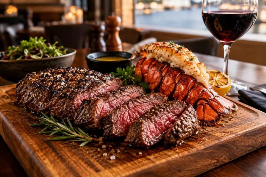 Sliced steak and a broiled lobster tail, the pairing the restaurant is named for